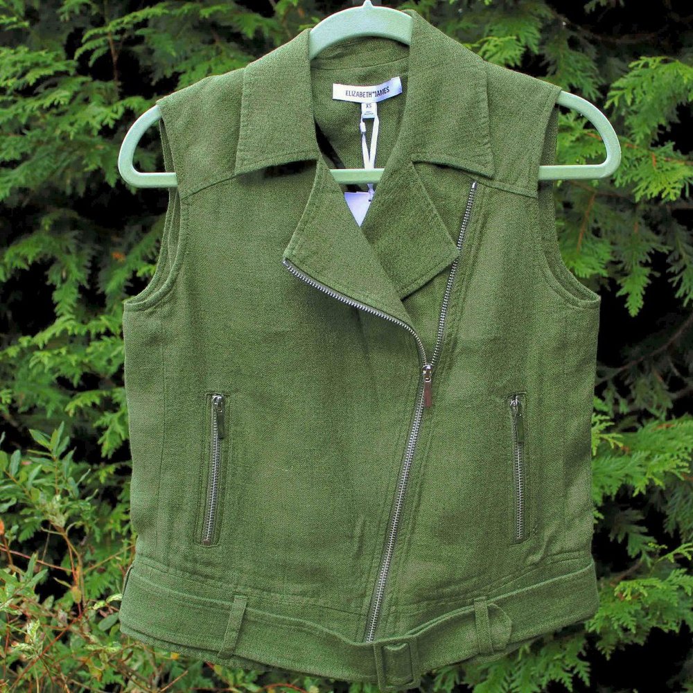 Elizabeth and James Tegan Linen Moto Vest  NWT